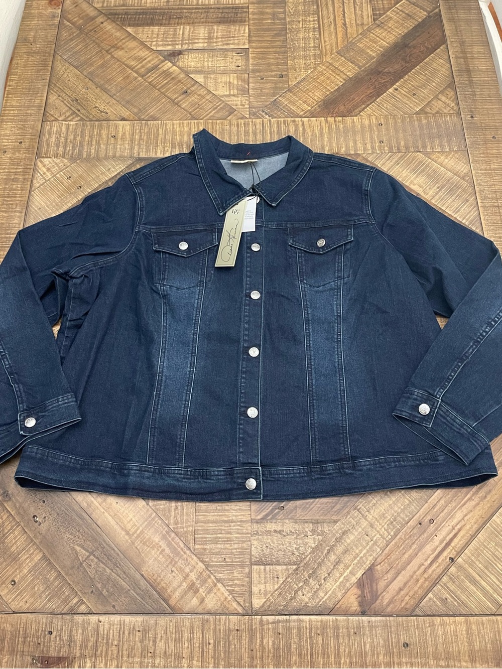 NWT DG2 by Diane Gilman Distressed American Flag Denim Jacket - Size 3X